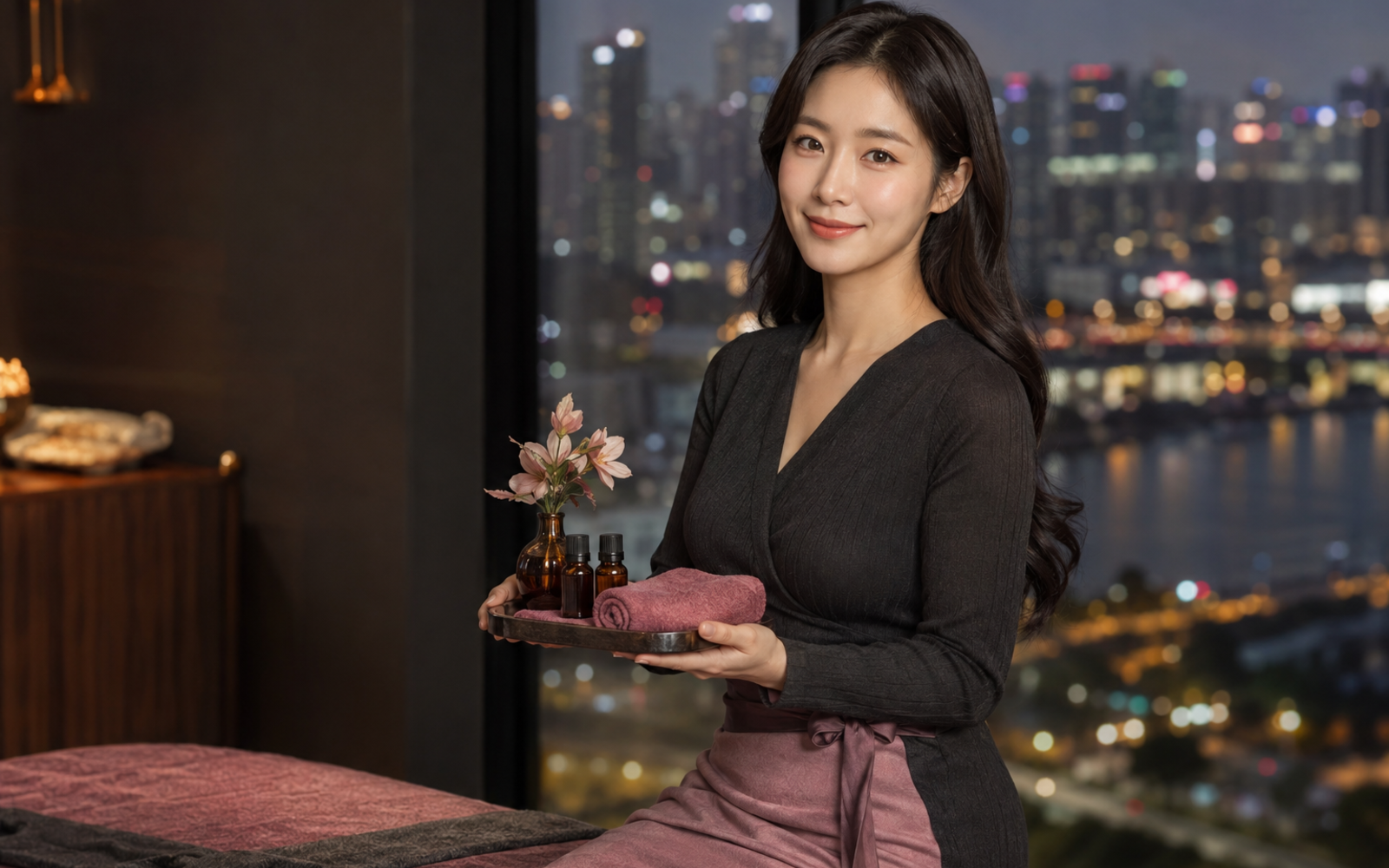 안양 인덕원 방문 홈케어를 안내하는 젊은 성인 한국 여성 관리사